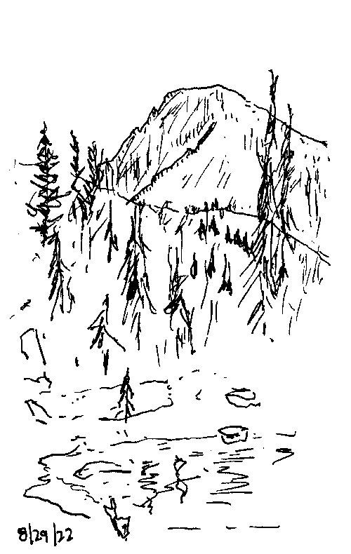 Black pen drawing of Eagle Cap Peak